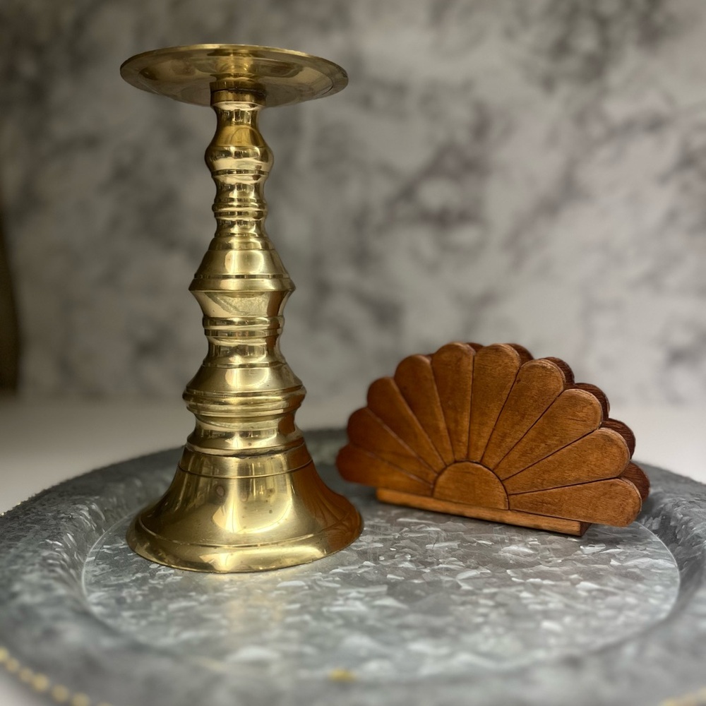Vintage Large Solid Brass Pillar Candle Holder/Pedestal Candle Holder/Farmhouse